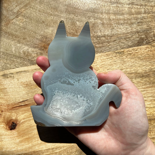 Druzy Agate Cat Carving