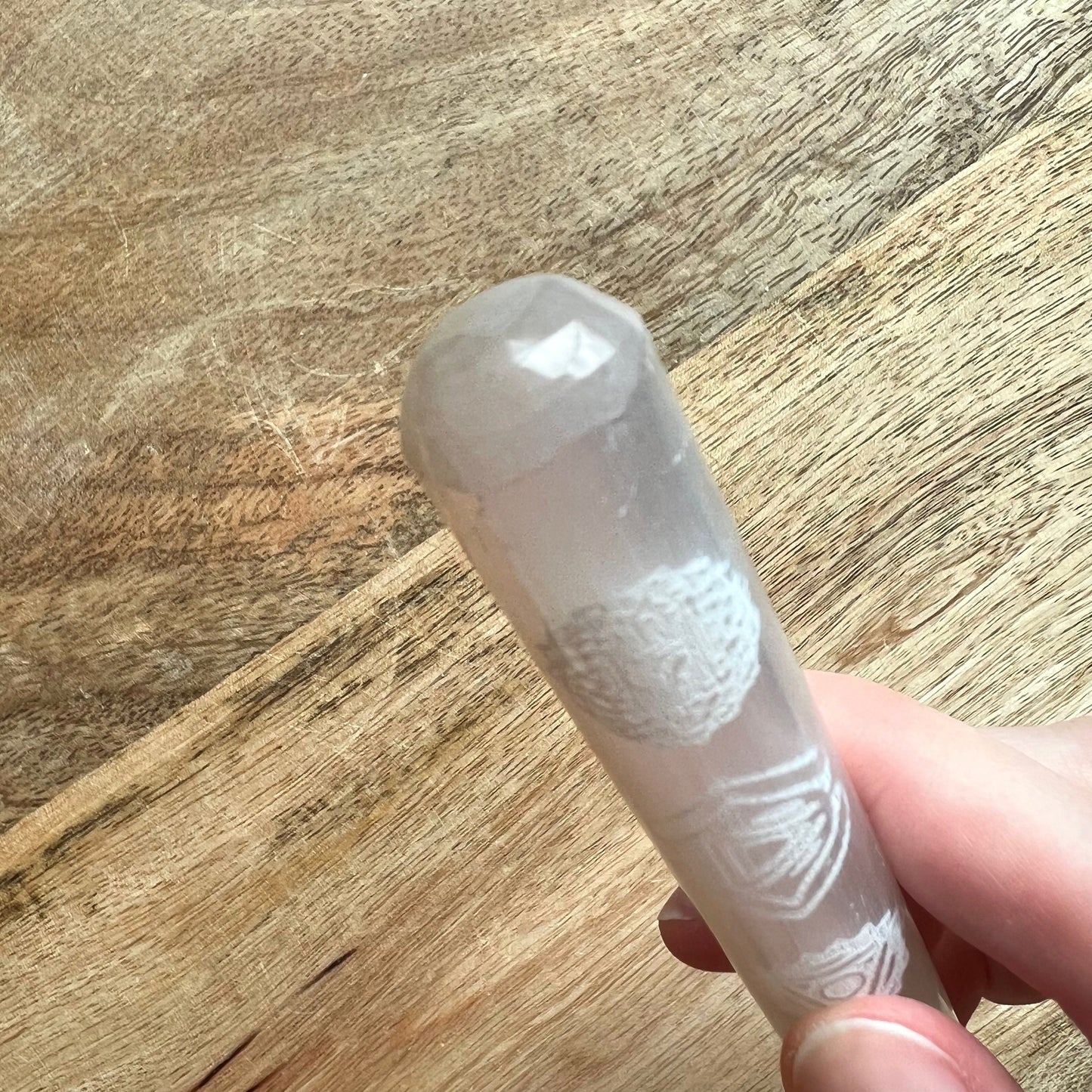 Chakra Engraved Satin Spar Selenite Wand